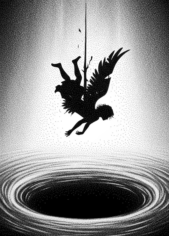 Fallen Angel Falling into Black Hole