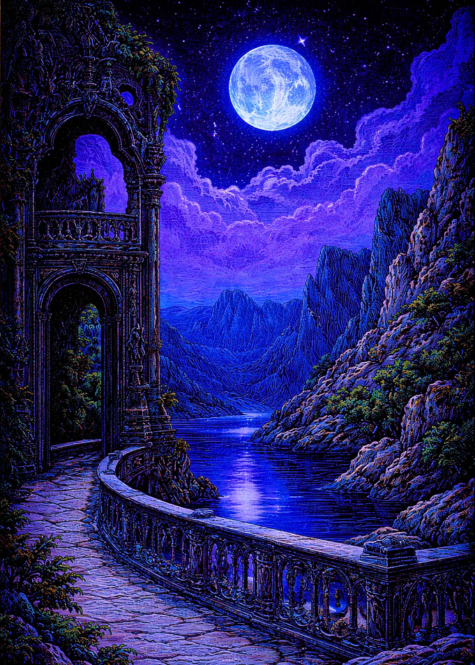Enchanted Moonlit Balcony Overlooking a Fjord