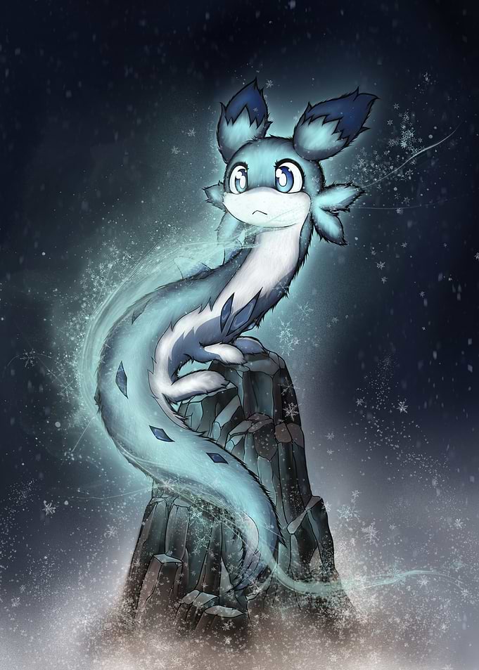 Cute Ice Dragon on Snowy Rock