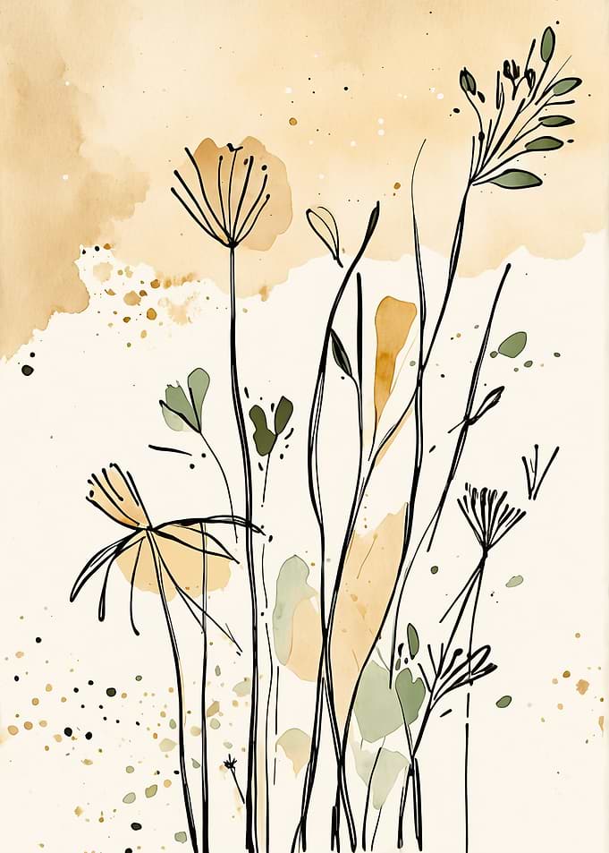Watercolor Wildflowers and Grass