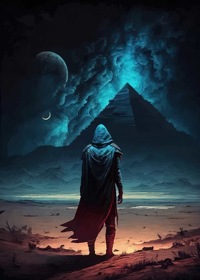 Mysterious Figure Before Pyramid