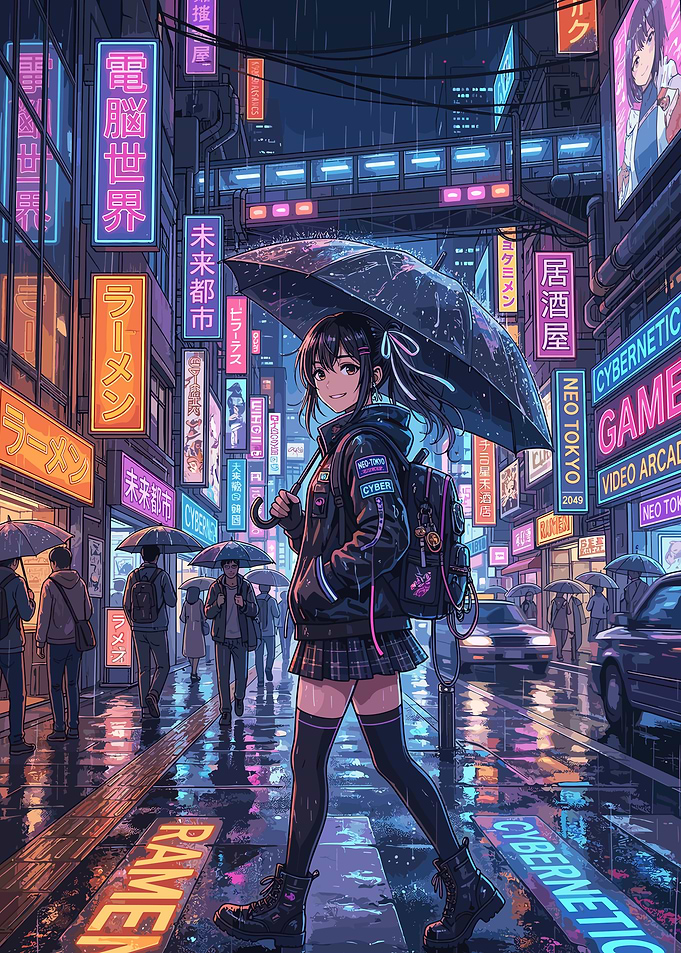 Anime Girl Cyberpunk City