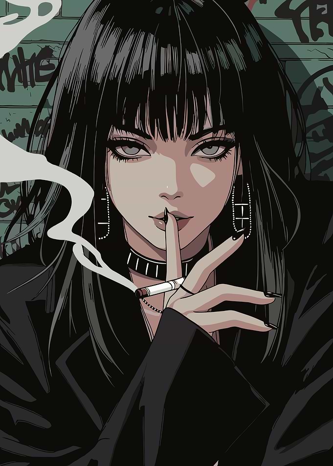 Anime Girl Smoking with Shushing Gesture