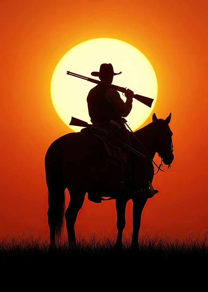 Cowboy Silhouette at Sunset
