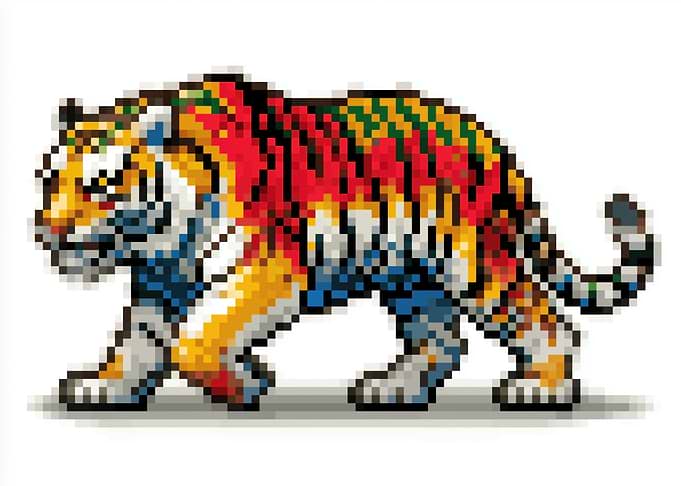 Pixel Art Tiger with Colorful Stripes