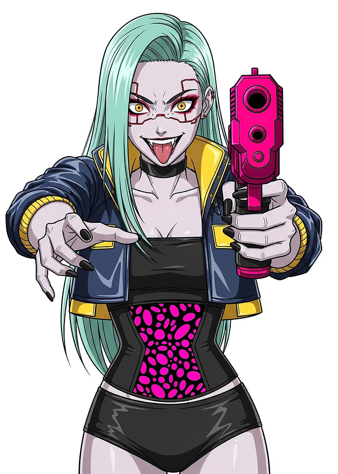 Cyberpunk Girl with Pink Gun