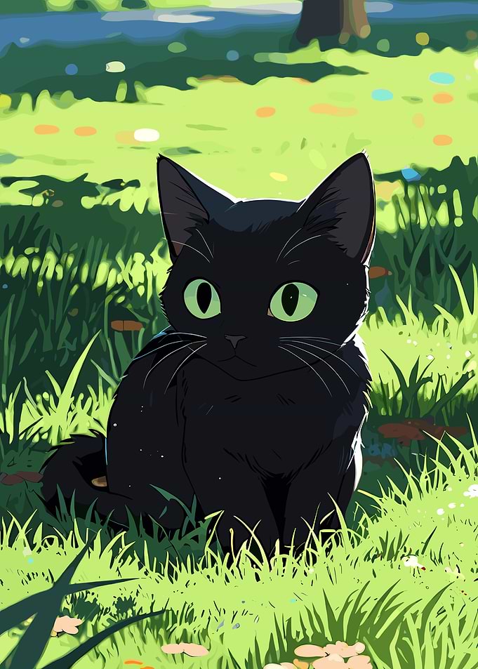 Black Cat in Green Grass