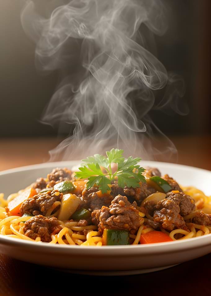 Steaming Spaghetti with Meat Sauce