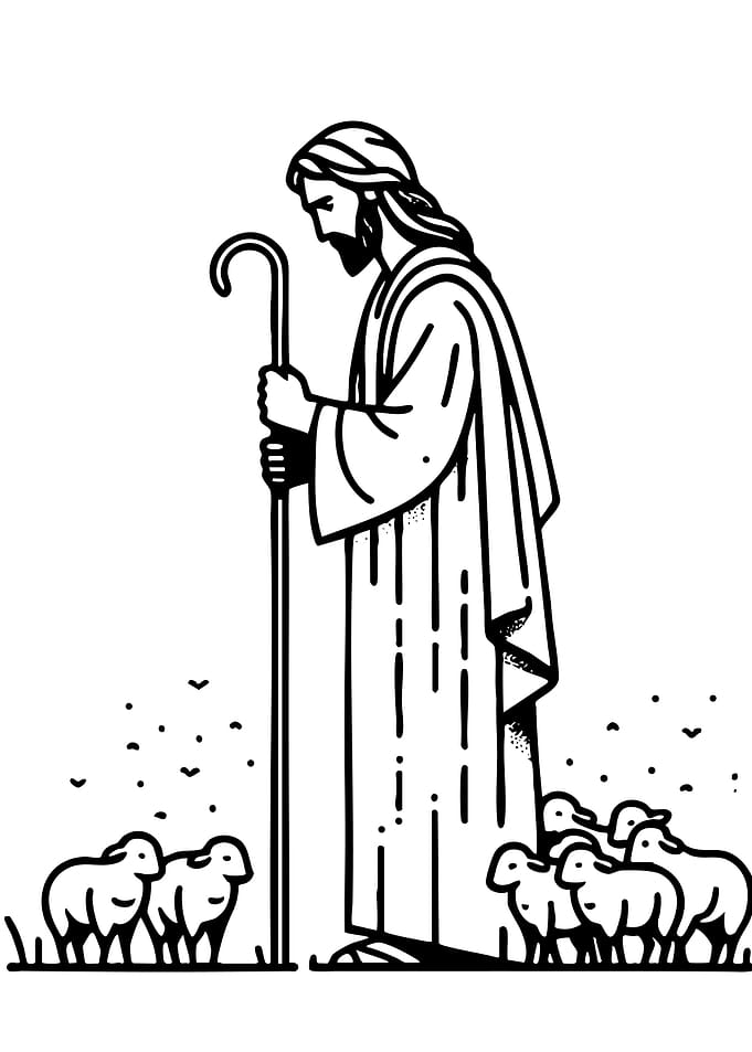 Jesus the Good Shepherd with Sheep