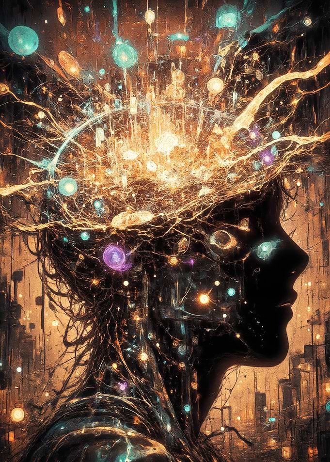 Abstract Human Head with Cosmic Energy
