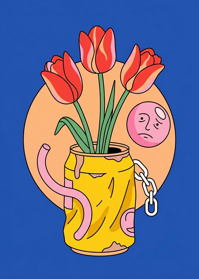 Sad Face and Tulips in a Can