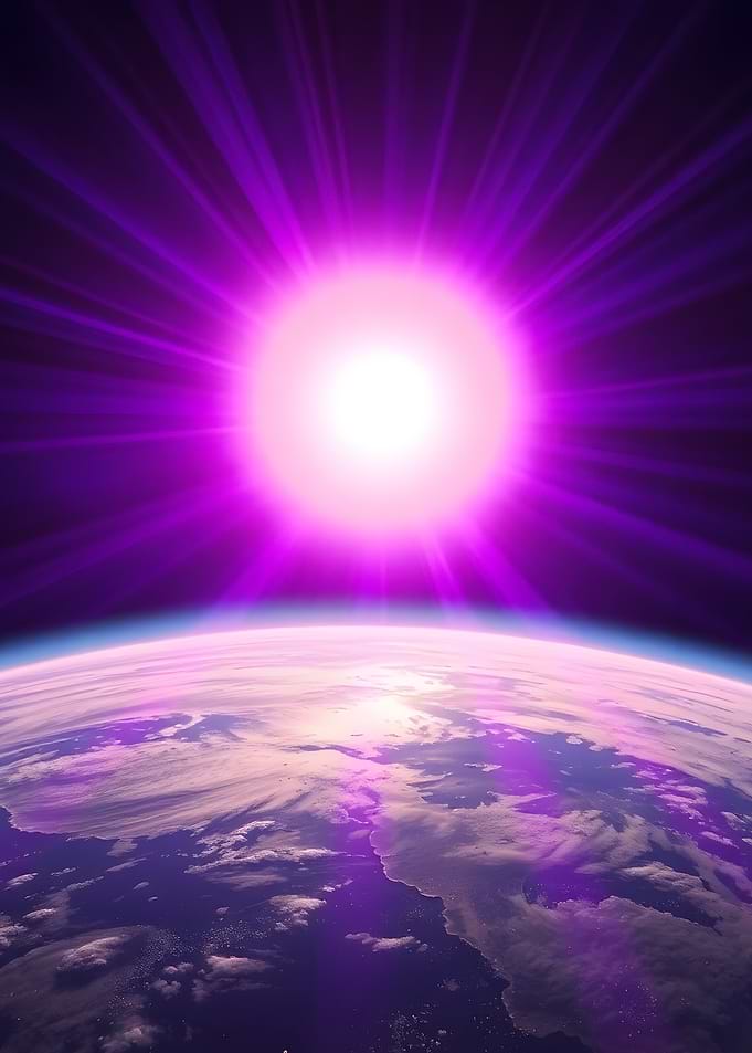Purple Sunburst Over Earth