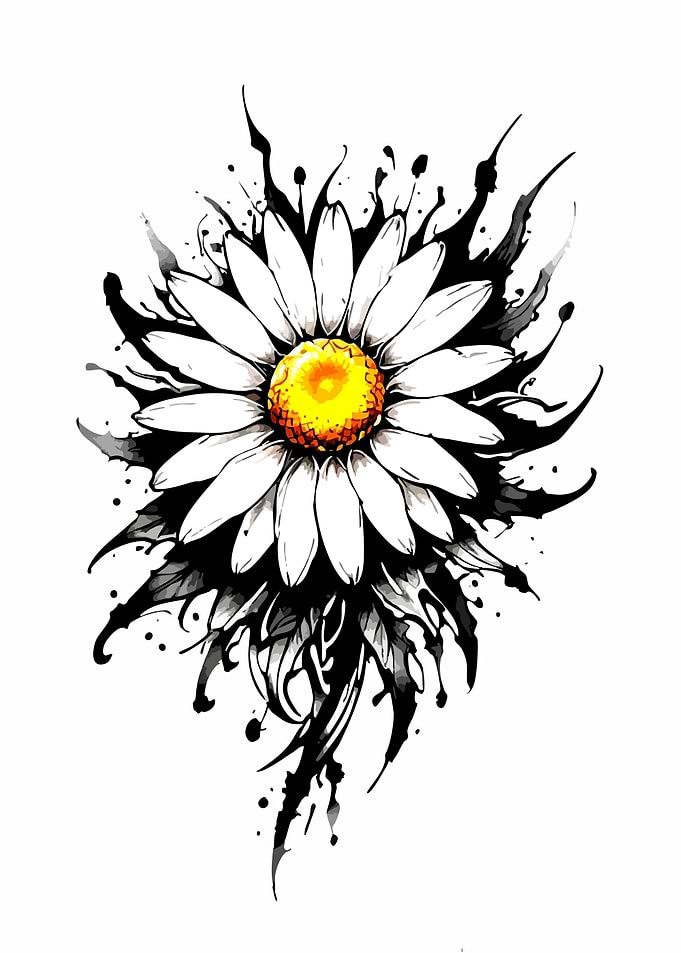 Daisy with Black Ink Splatter