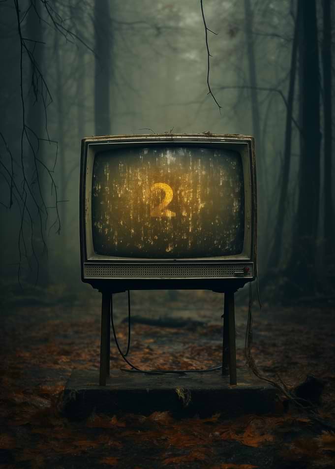 Retro TV in a Foggy Forest
