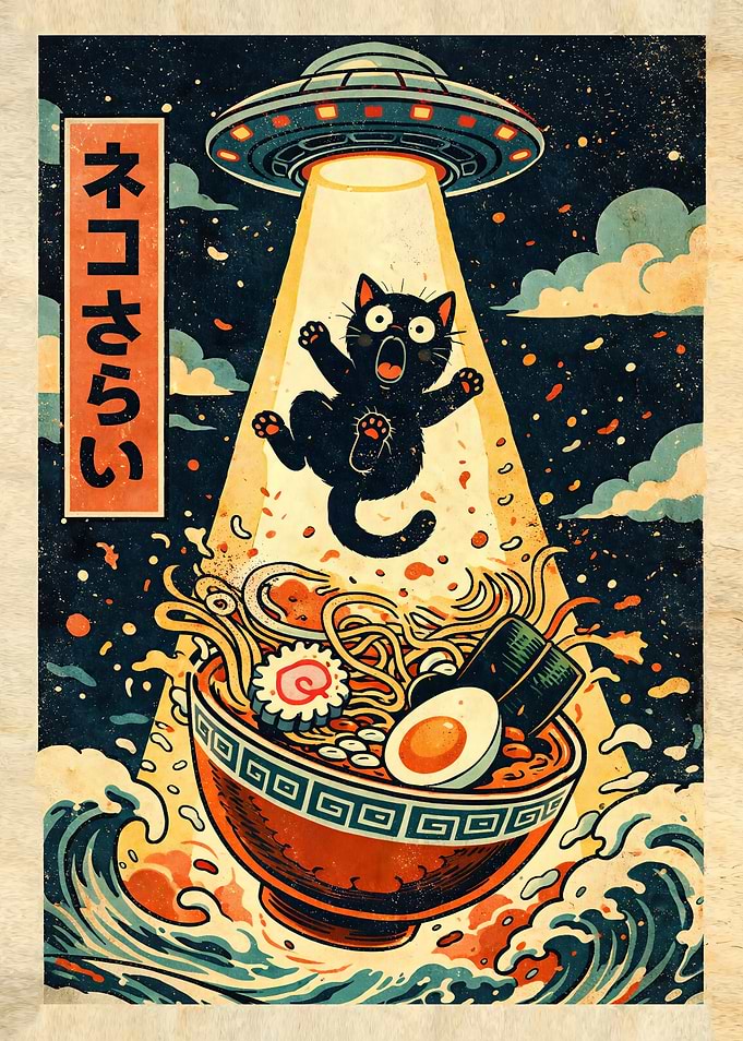 Cat Abducted by UFO over Ramen