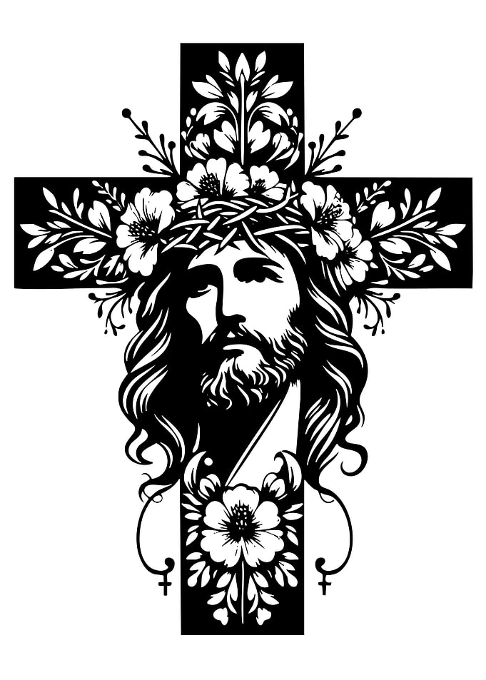 Jesus Christ Cross Floral Design