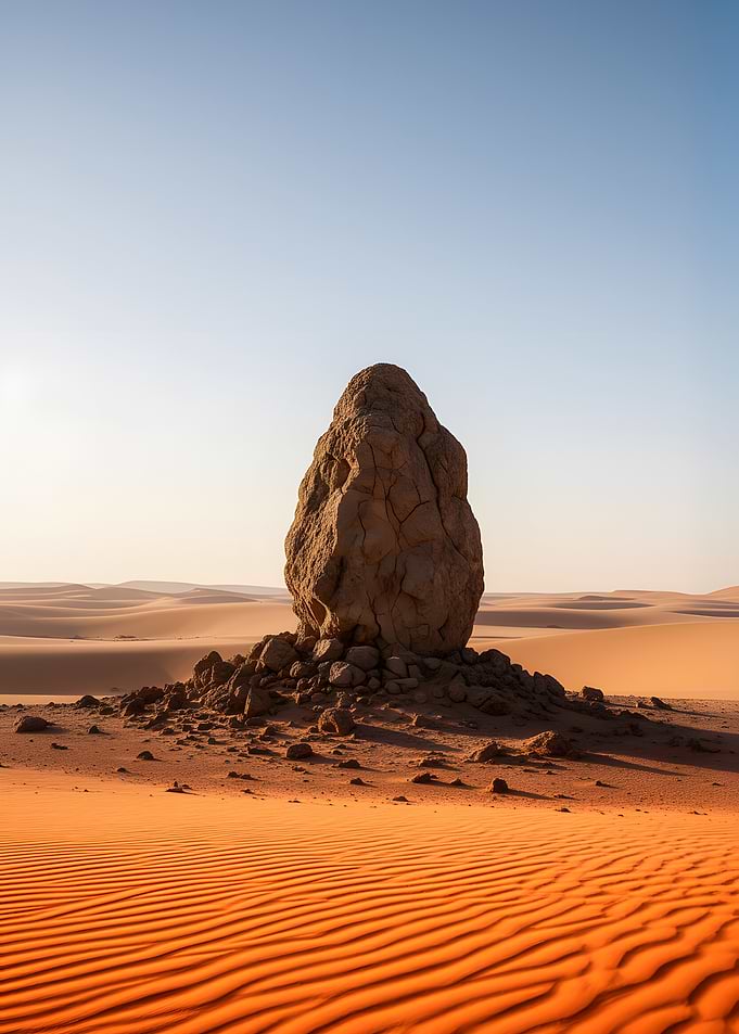 Desert Landscape with Large Rock Formation
