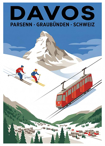 Davos Switzerland Ski Resort Vintage Poster