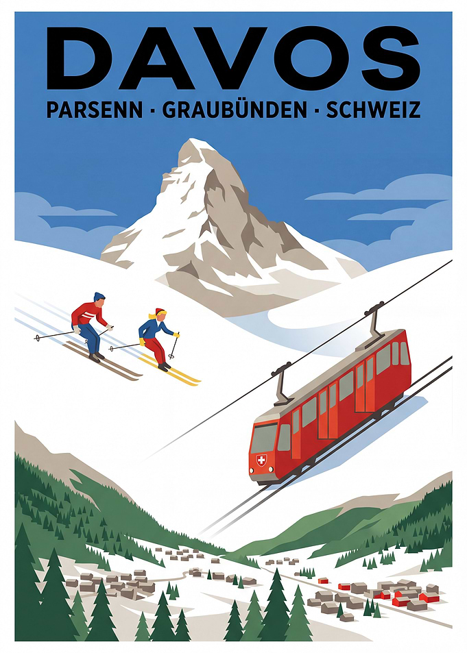 Davos Switzerland Ski Resort Vintage Poster