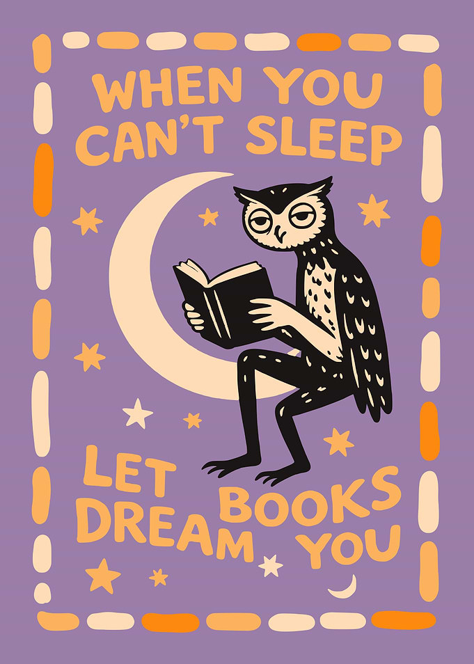 Owl Reading on Moon