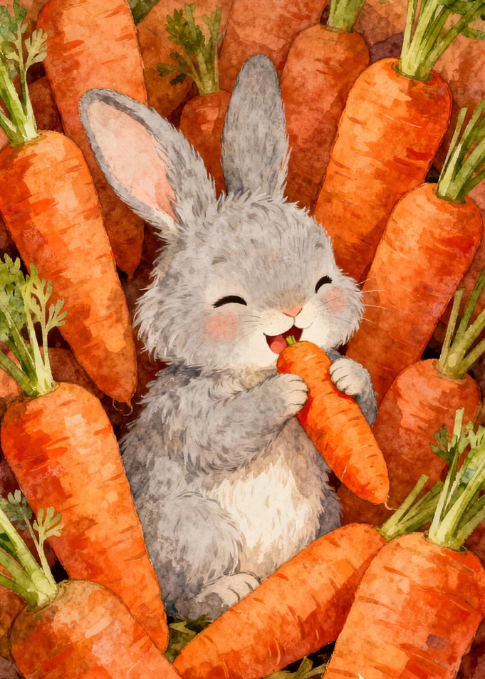 Cute Bunny Eating Carrot