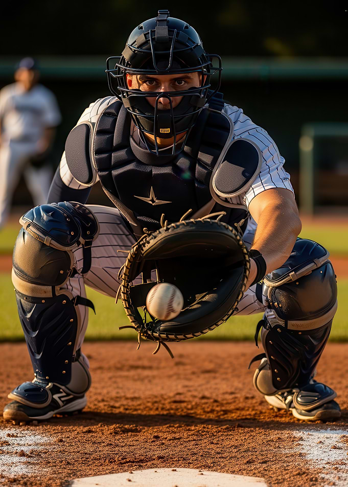 Baseball Catcher in Action