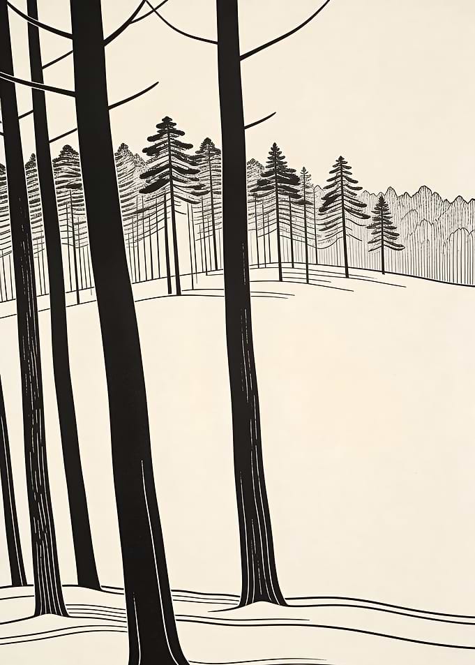 Black and White Forest Landscape