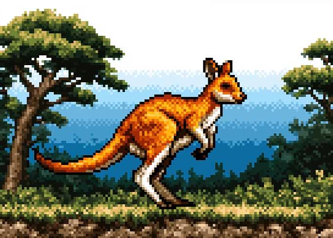 Pixel Art Kangaroo in Nature