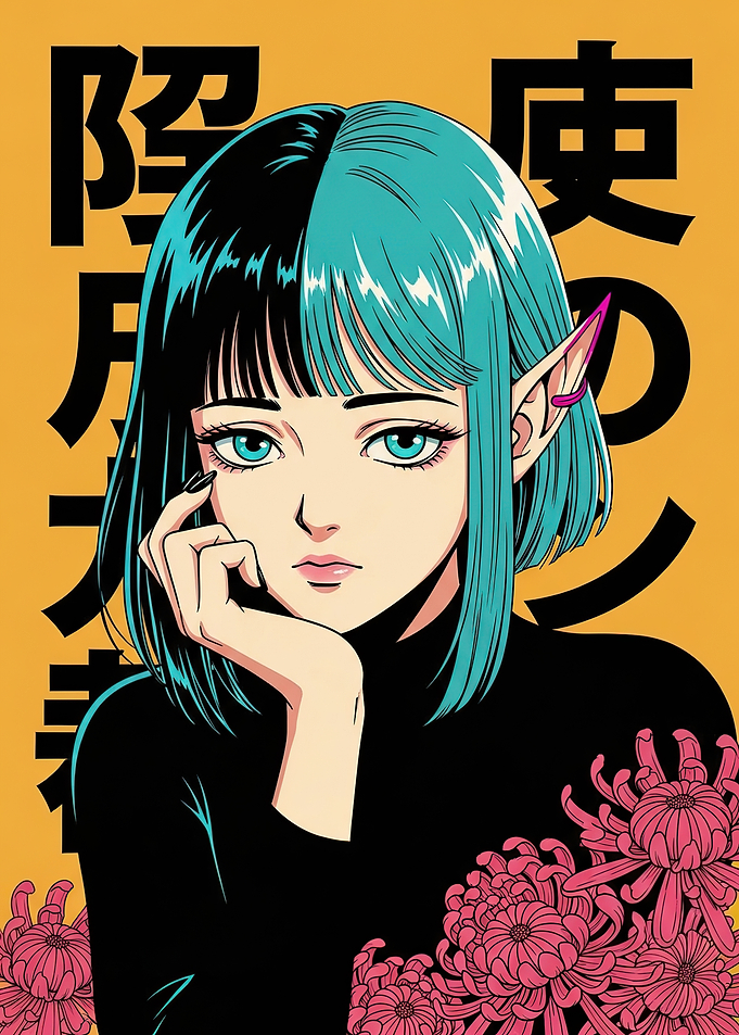 Anime Elf Girl with Two-Tone Hair