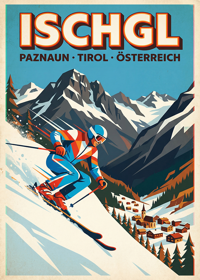 Ischgl Skiing Vintage Poster
