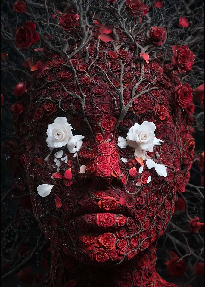 Rose Face with White Flowers