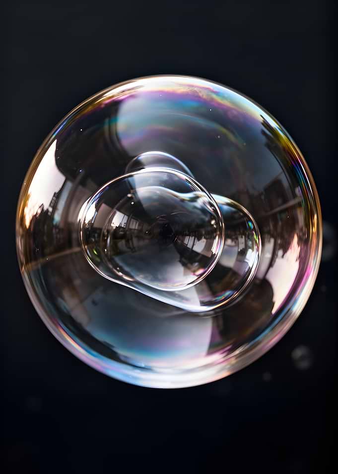 Close-up of iridescent soap bubbles