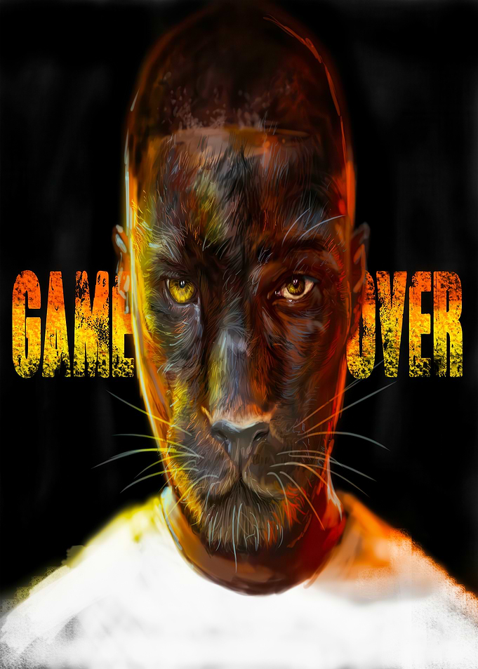 Man with Panther Face and Game Over Text