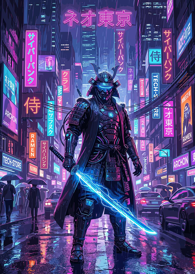 Cyberpunk Samurai Neon Tokyo