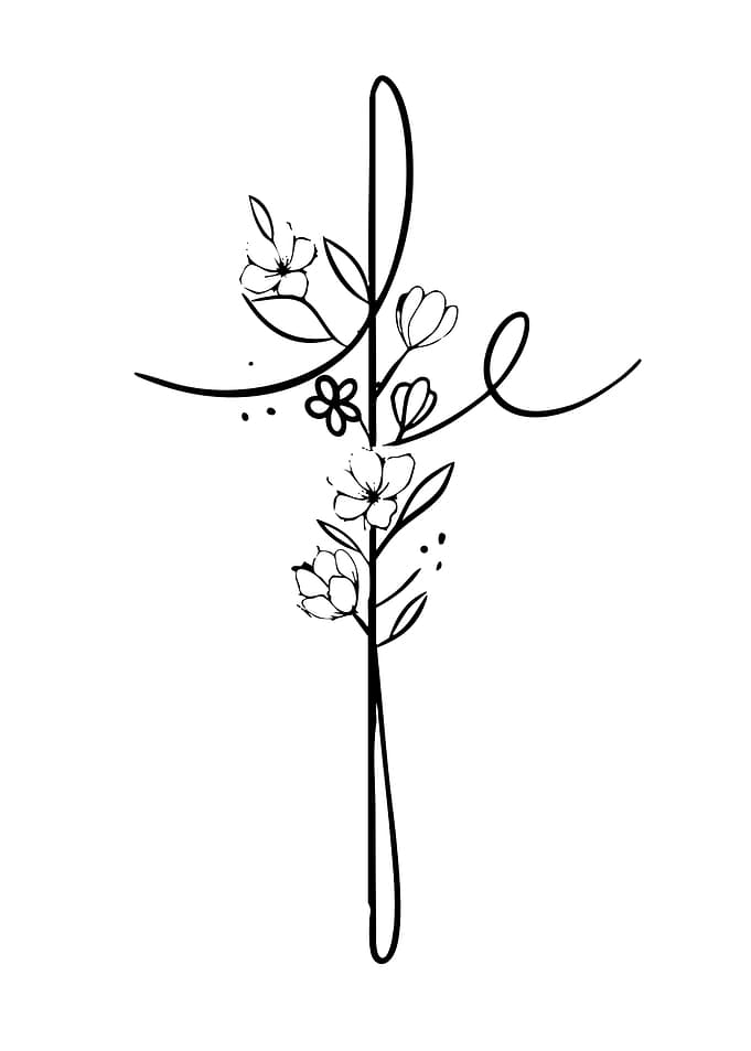 Floral Cross Tattoo Design