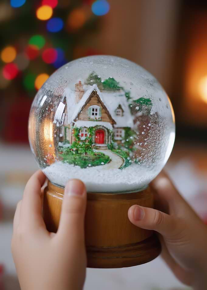 Child Holding Christmas Snow Globe