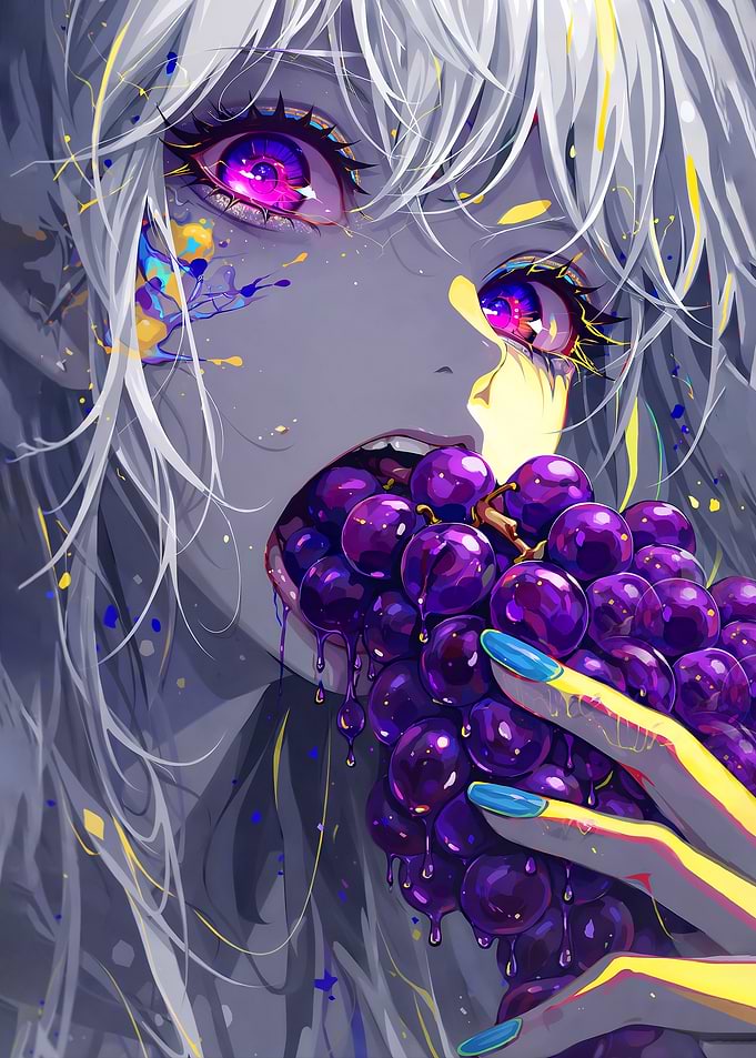 Anime Girl Eating Grapes