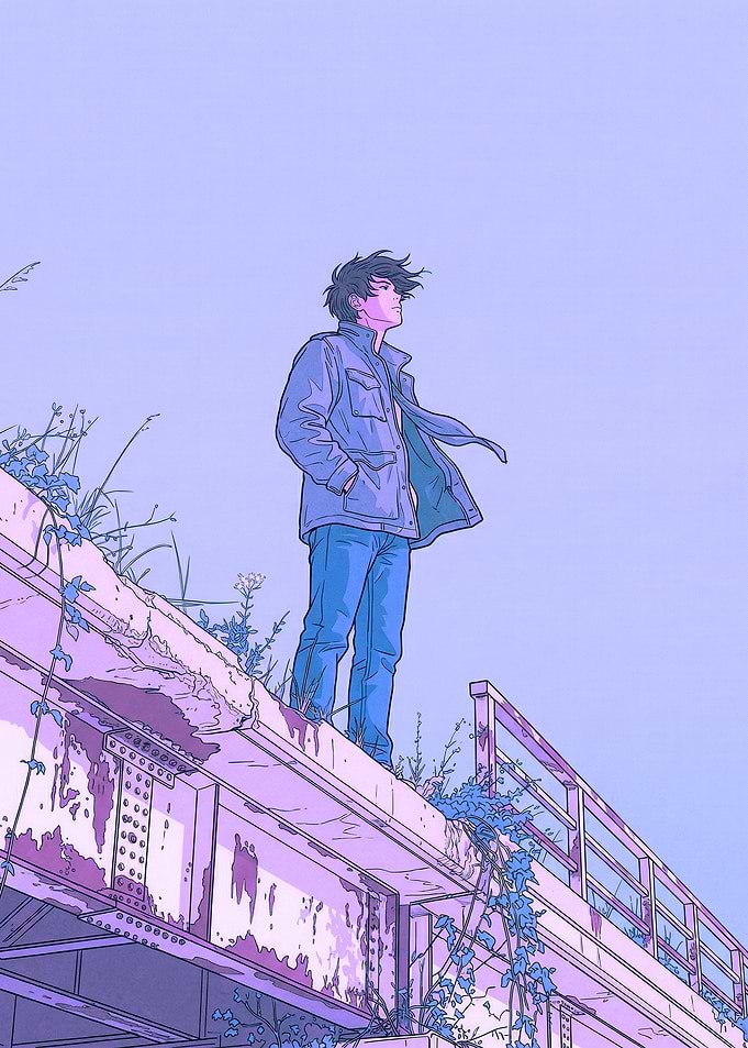 Anime boy on a bridge