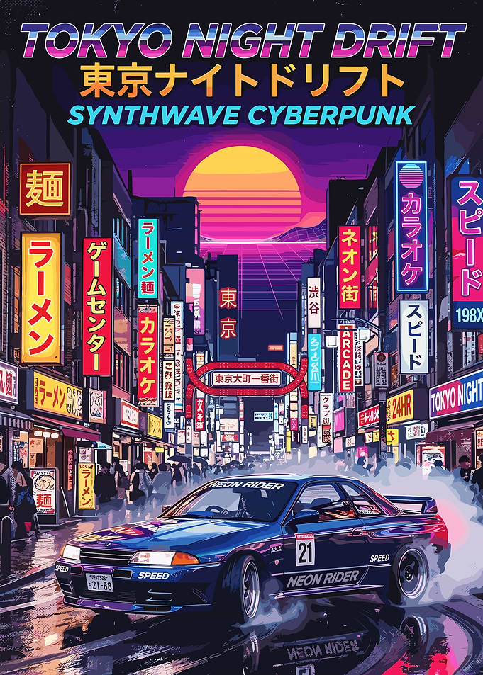 Tokyo Night Drift Synthwave Art