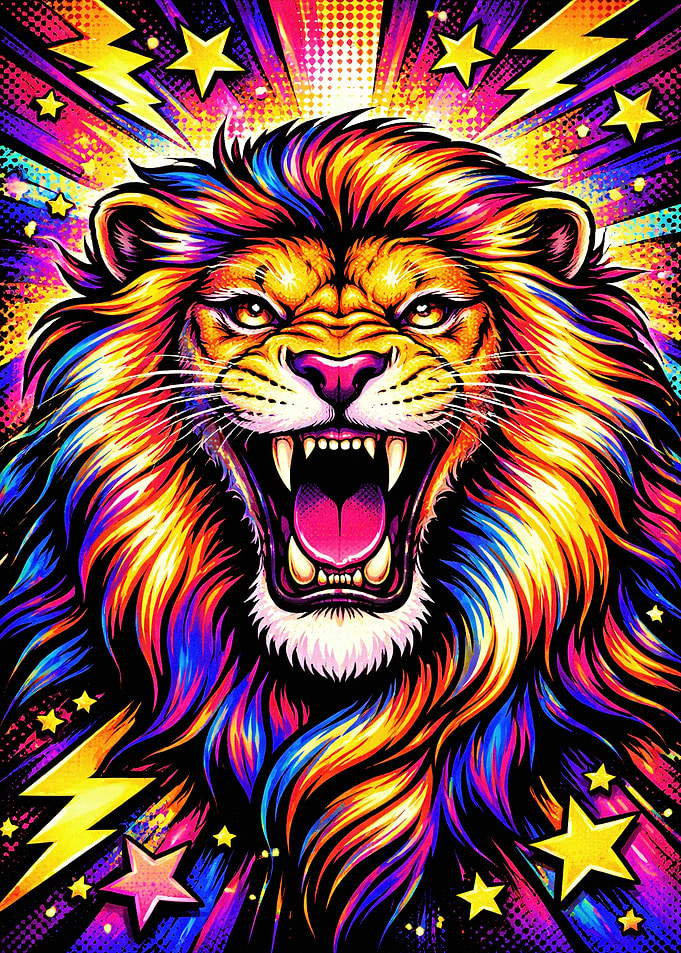 Roaring Lion with Colorful Mane