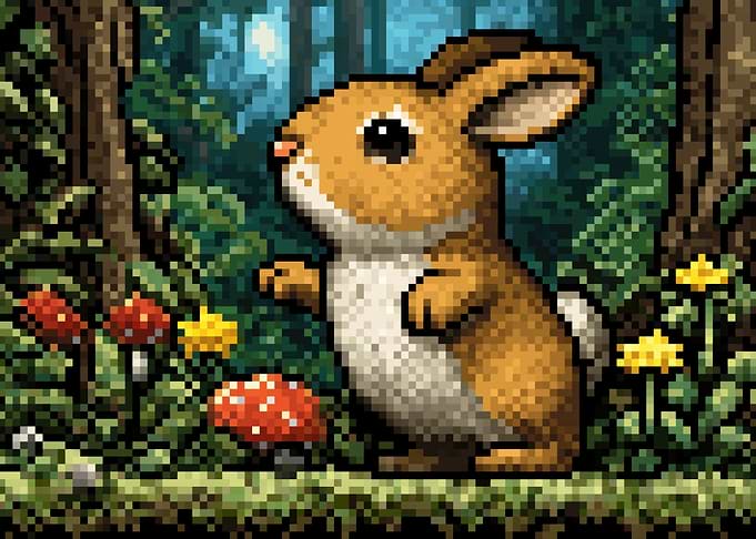Pixel Art Bunny in Forest