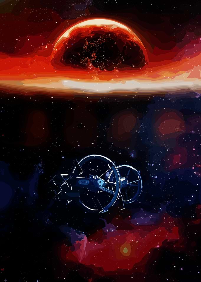 Space Station Near Exploding Planet