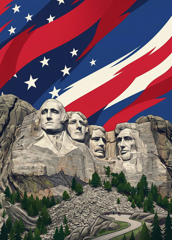 Mount Rushmore with American Flag