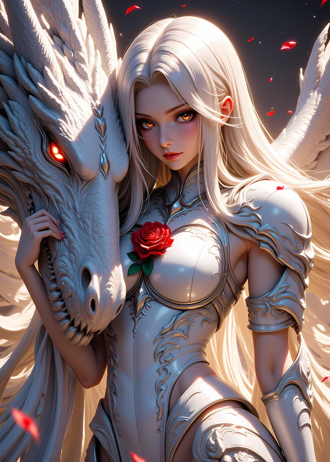 Anime Girl with White Dragon