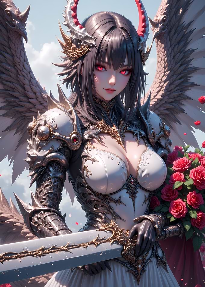 Fantasy Angel Warrior with Roses