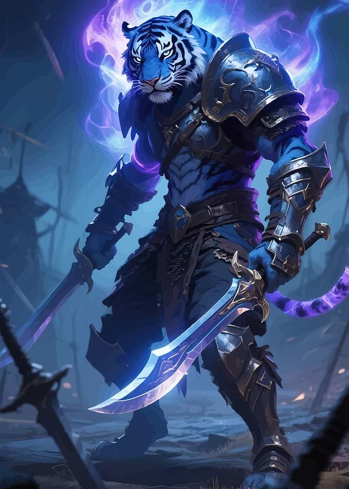 Blue Tiger Warrior with Swords