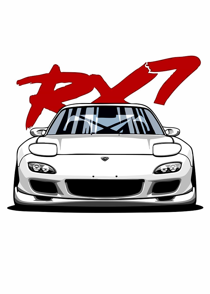 White Mazda RX-7 with Red RX-7 Text