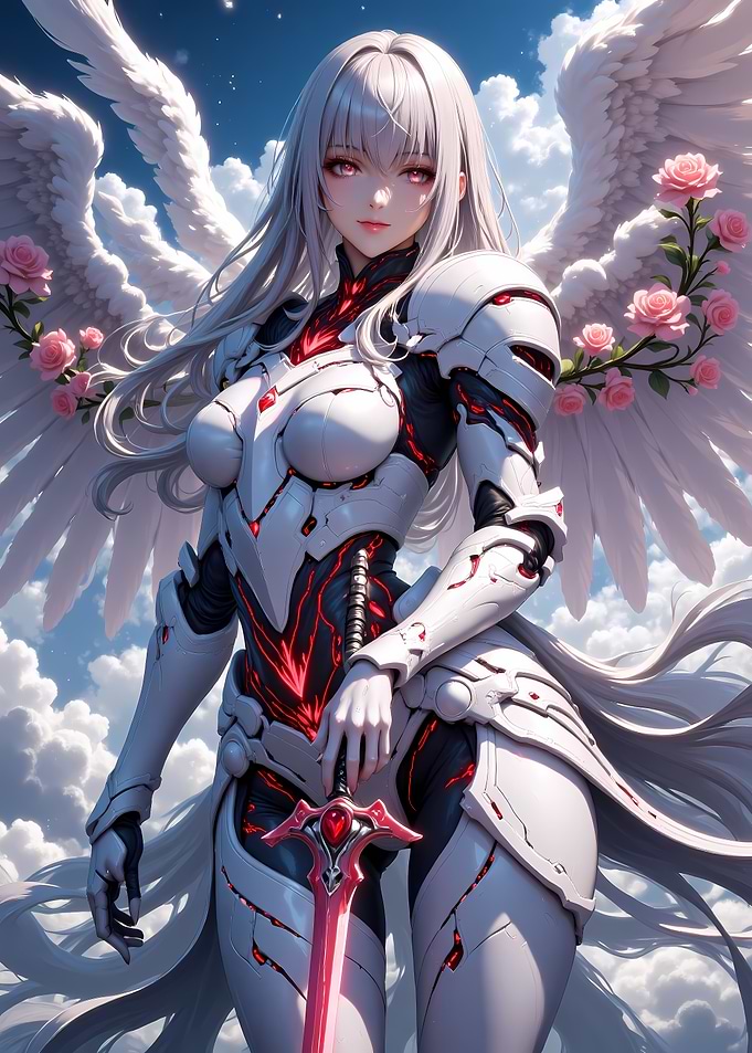 Angel Warrior with Sword and Roses