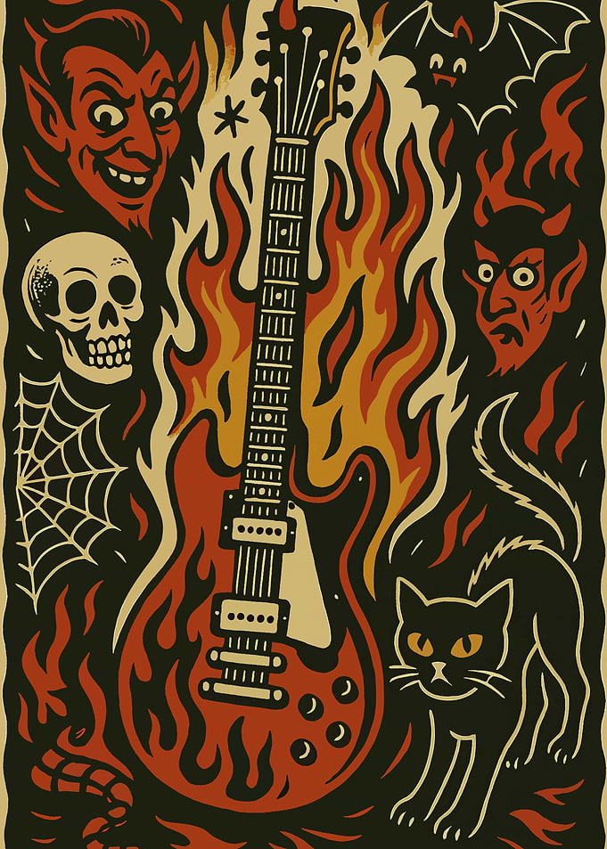 Hellish Guitar with Devils and Cat