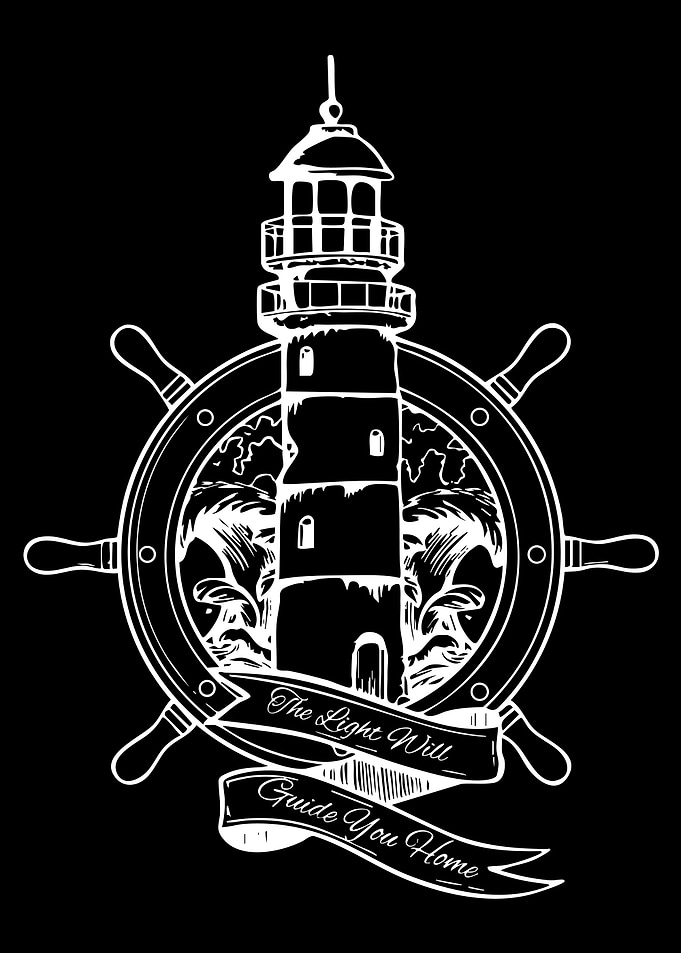 Lighthouse and Ship Wheel Emblem